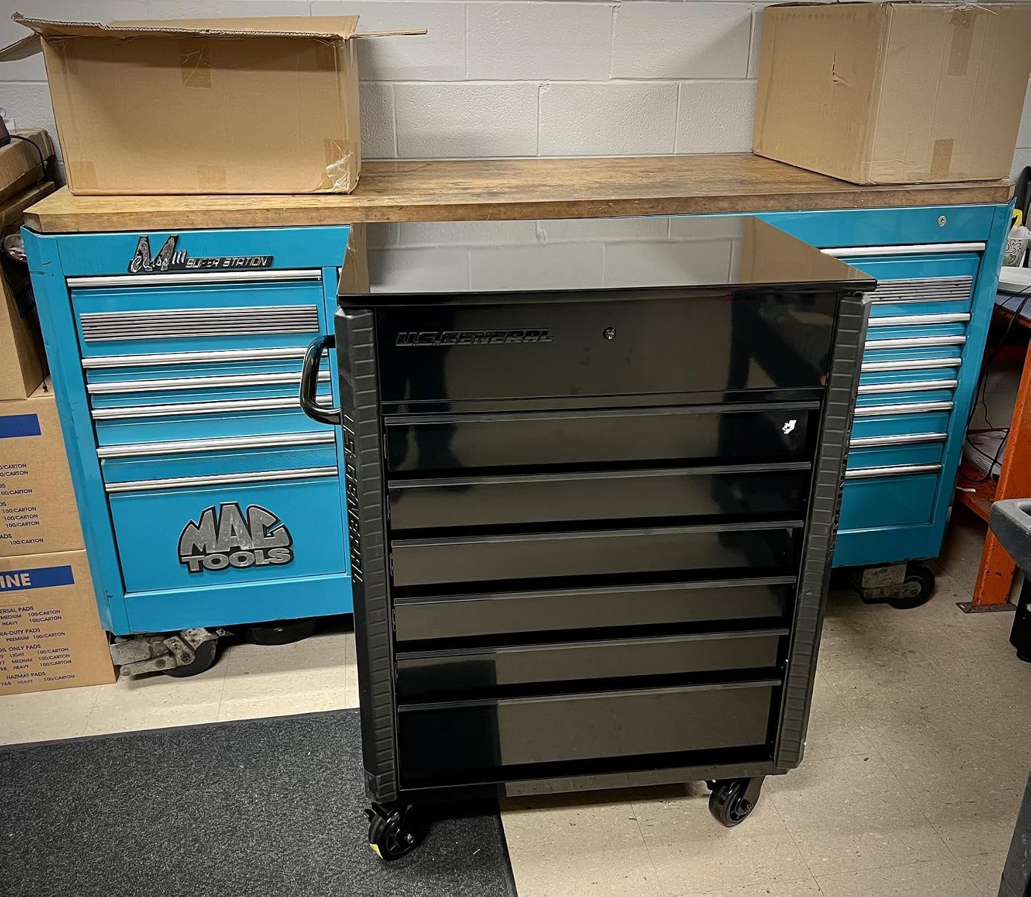 US GENERAL Full Bank Service Tool Cabinet/Cart, Black 34 inch Storage Organizer on Wheels