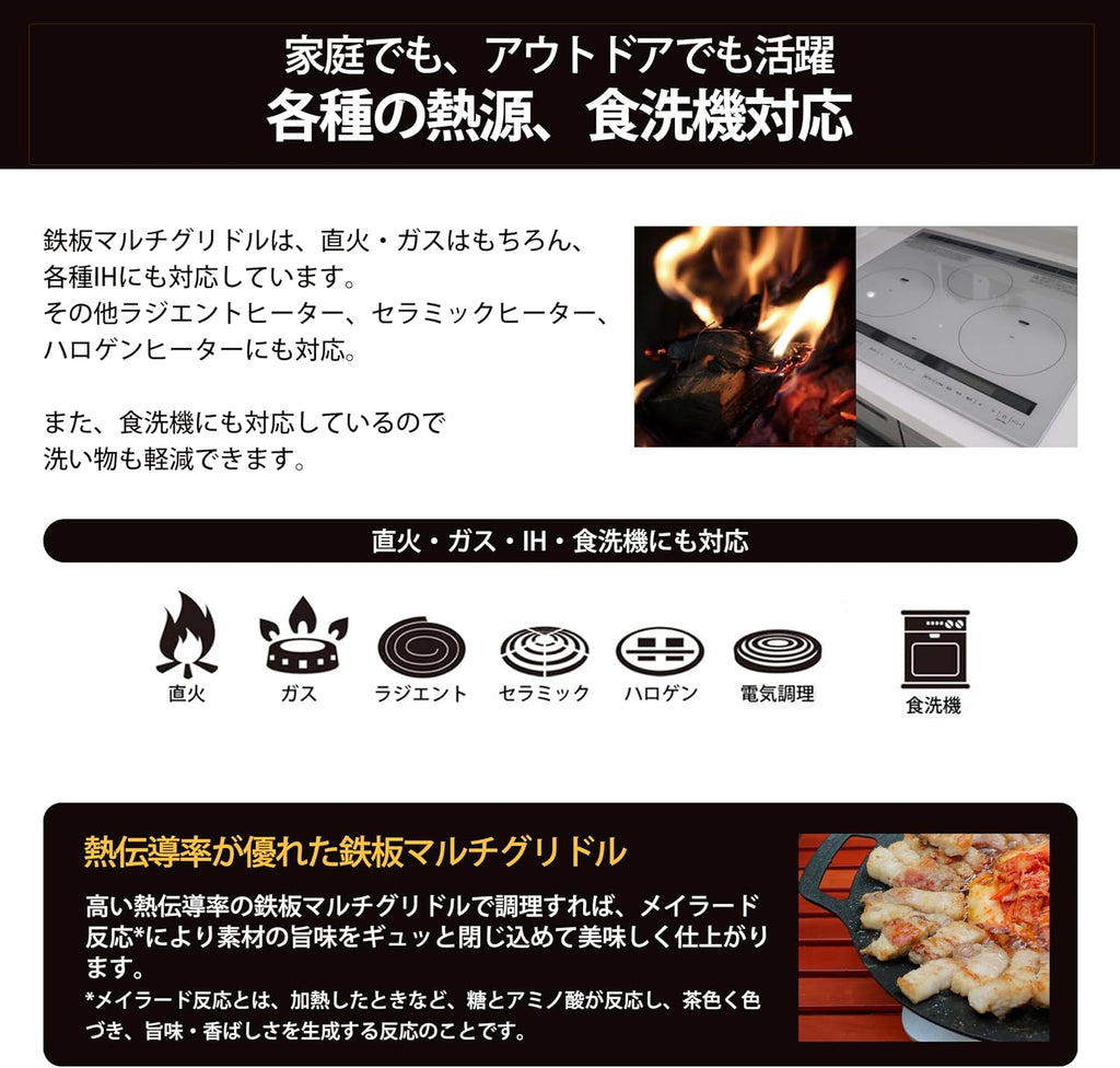Honke JHQ Multi-Griddle Iron Plate, Flat 13.0 inches (33 cm), Deep 11.4 inches (29 cm), Set of 2 Main Units (Storage Hard Case, Wooden Grip, Cork, Storage Case, Gray Mittens), Genuine Product, Bonfire