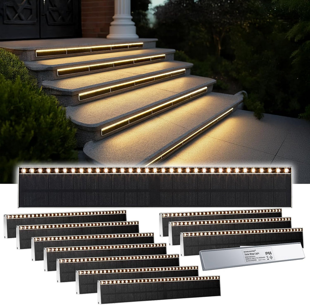 SHONELIGHTING Solar Step Lights for Outside, 33 Focused-Beam High-Brightness LEDs, Waterproof Aluminum Outdoor Stair Light for Risers, Curbsides, Poolsides, Planter Edges (Warm White, 12Pack)