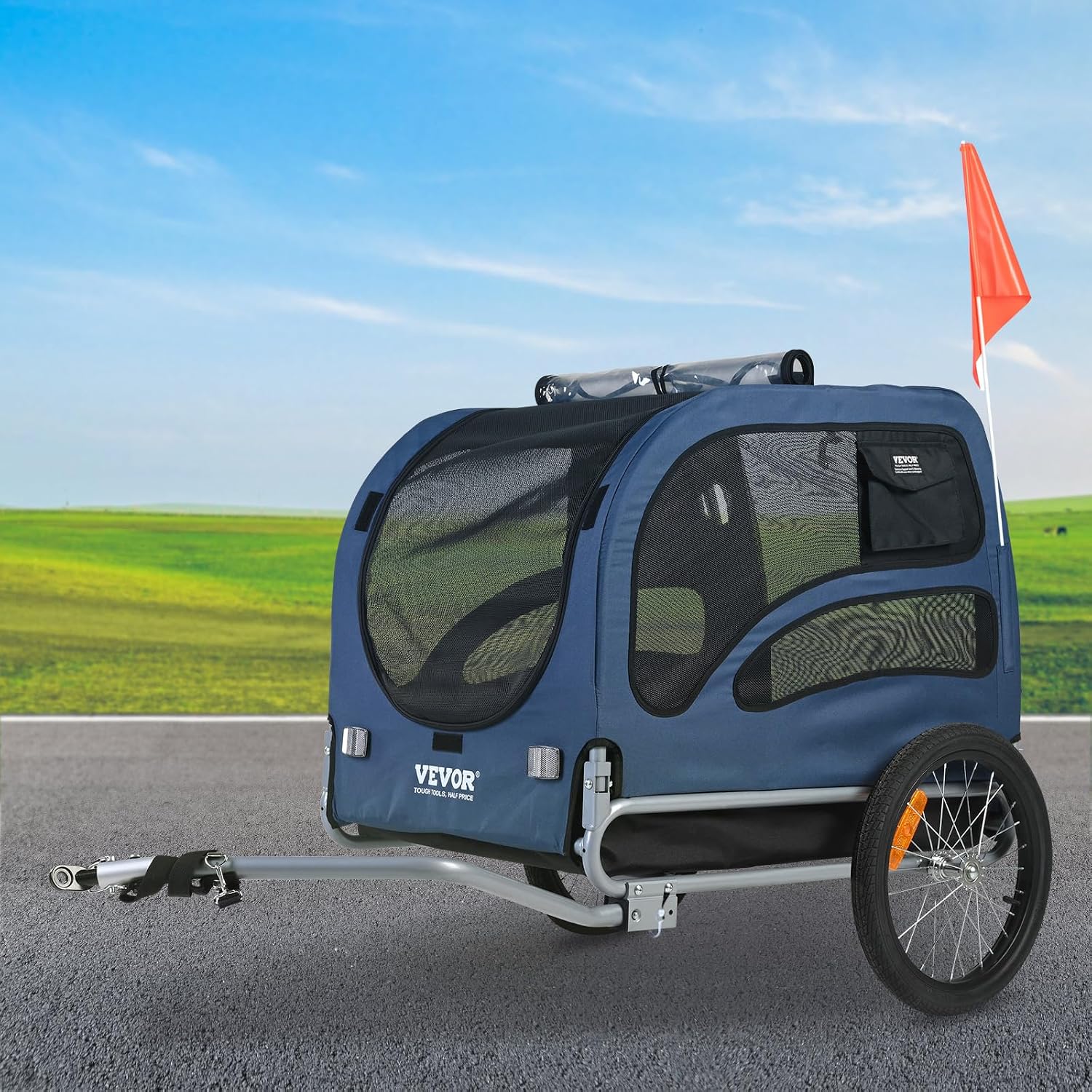 VEVOR Dog Bike Trailer, Supports up to 100 lbs, Pet Cart Bicycle Carrier, Easy Folding Frame with Quick Release Wheels, Universal Bicycle Coupler, Reflectors, Flag, Collapsible to Store