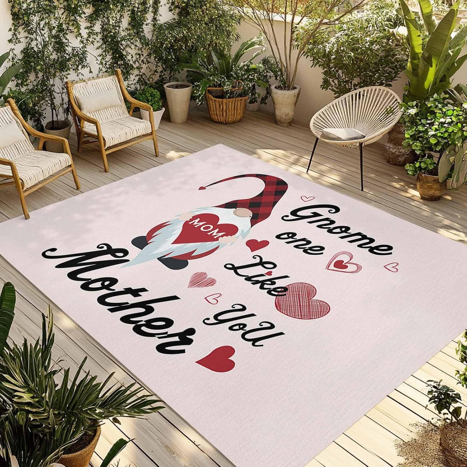 Outdoor Rug 4x6ft Happy Mother's Day Love Hearts with Dwarf Patio Area Rugs Waterproof Easy Cleaning Non Shedding Thick Mats Pink Carpet for Indoor Outdoor Porch Deck Backyard Balcony