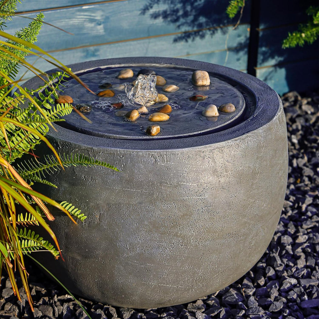 Tankana Garden Water Fountain Outdoor Bubbler Water Feature Indoor with Lights & Pump and Pebbles Waterfall Fountains Concrete Effect for Patio Deck Yard Home Decor Gray, 18 'L x 18' W x 11.5' H
