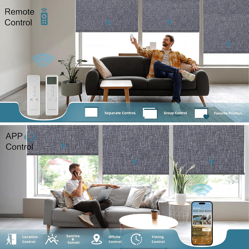 Motorized Blinds with Remote, Electric Shades with Remote Control,Compatible with Homekit, 100% Blackout Solar Blind,Child Safety Shades,Dark Charcoal