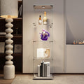 JT Glass Display Cabinet 4 Shelves with Light and Door, Easy to Install, Solid Tempered Glass, Floor Standing Curio Bookshelf for Living Room Bedroom Office (White)