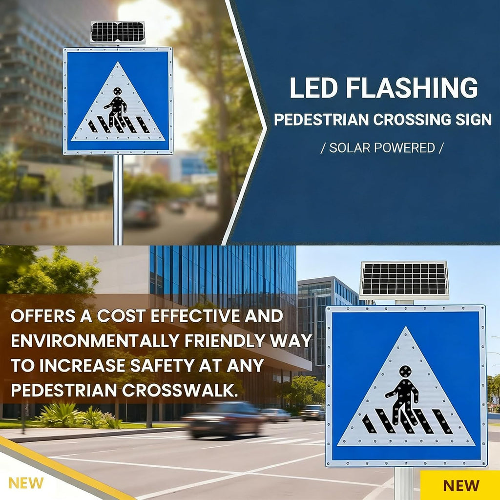 Outdoor Solar Lights for Gardens, Solar LED Flashing Lights for Pedestrian crossings and Accessories, Road Safety Signs for Pedestrian crossings 24in