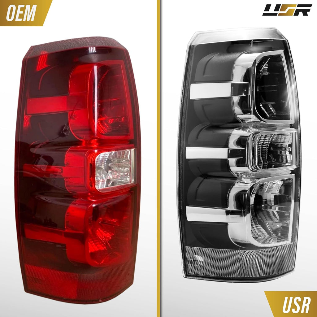 USR 07-13 GMT900 Tail Light – Rear Tail Lamps Set (Left + Right) Compatible with 2007-2013 Chevrolet Avalanche PickUp Chevy Truck All Models - LS, LT and LTZ (CLEAR LENS TAIL LIGHTS with COLOR BULBS)