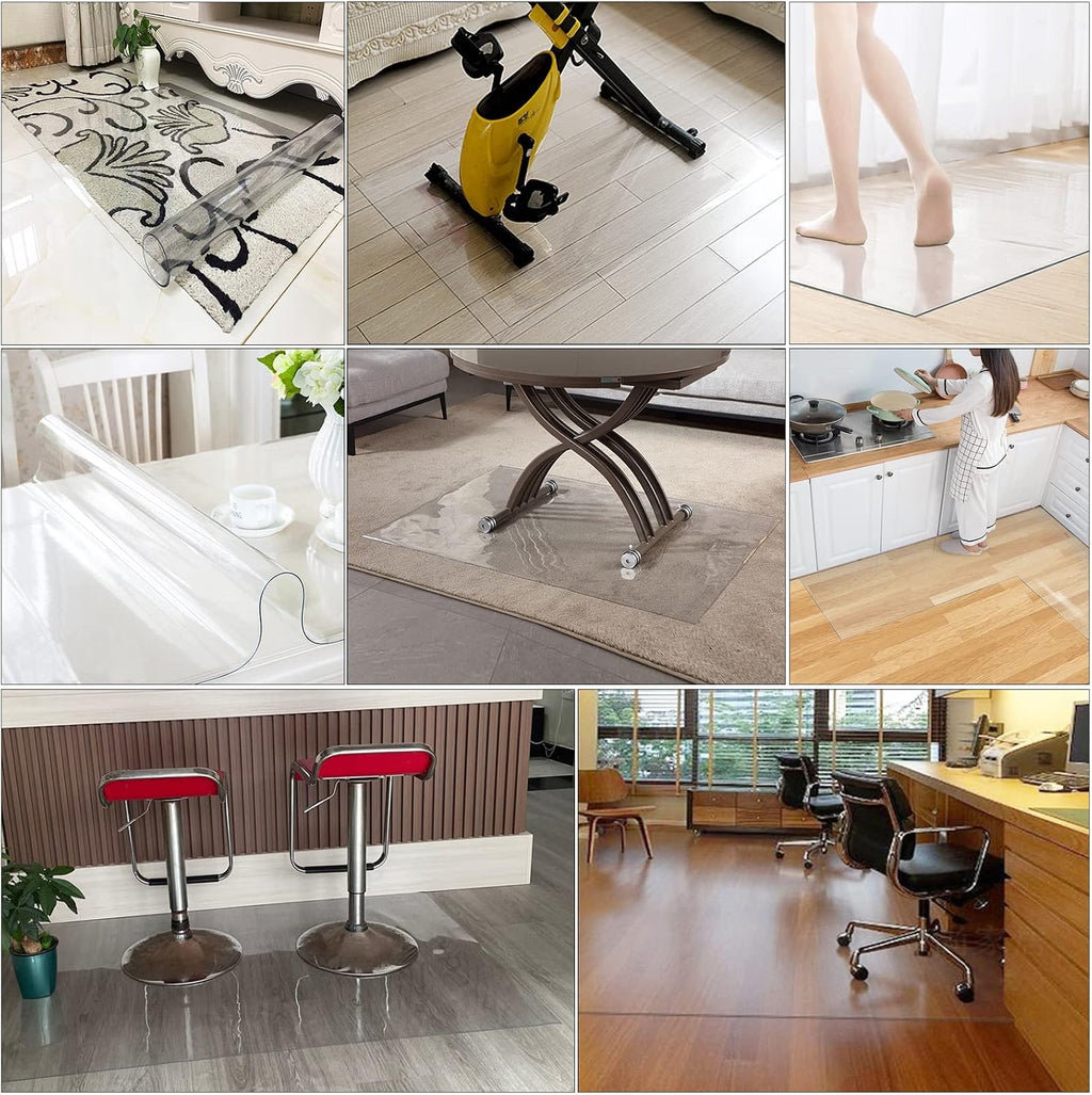 Large Clear PVC Chairs Mat Furniture Pad Carpet Cover, Hardwood Floor Protector Rectangular Waterproof Vinyl Runner Rug, Non-Slip Oil-Proof Tablecloth (Color : Clear, Size : 4x9ft(122x274cm))