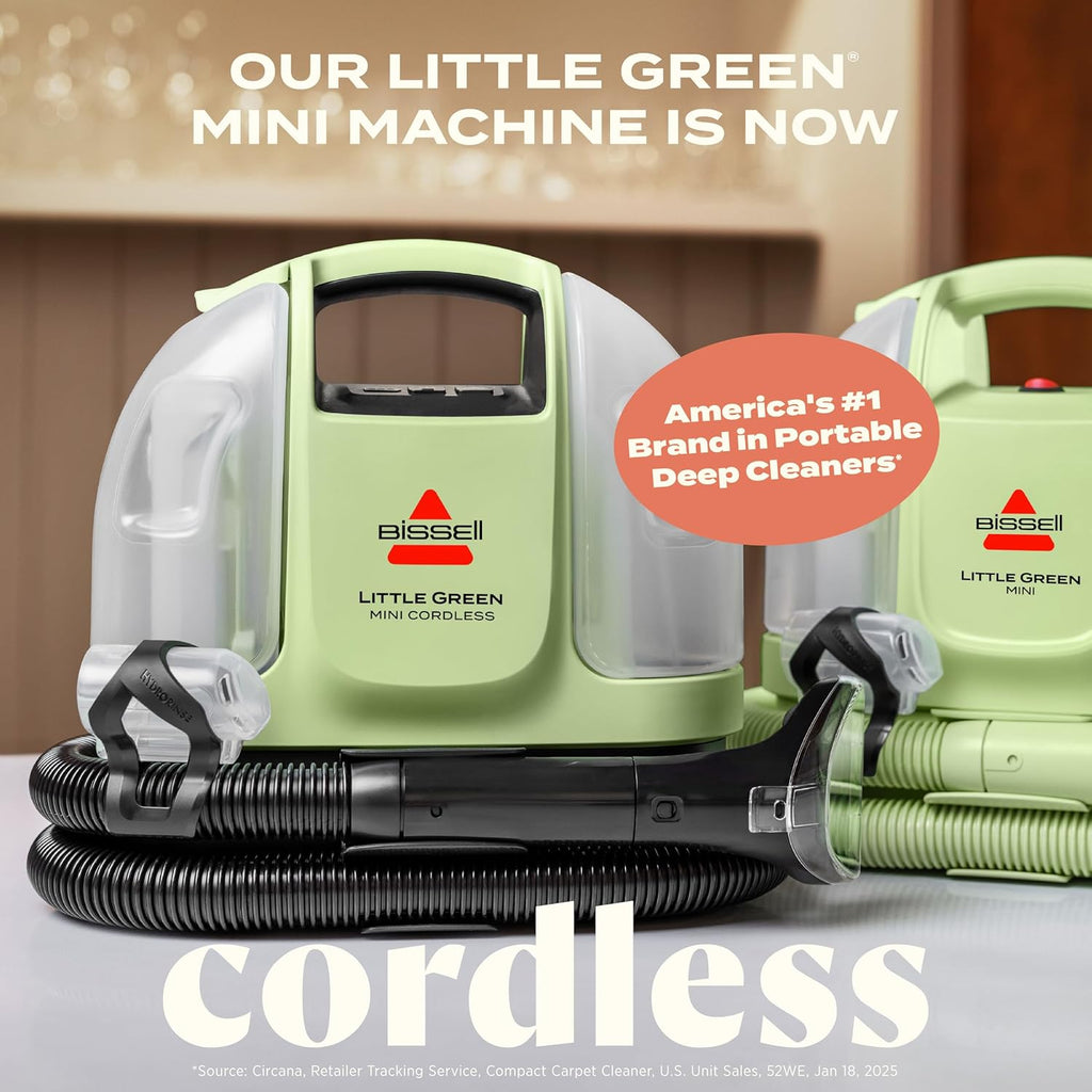 BISSELL Little Green Mini Cordless Portable Carpet and Upholstery Deep Cleaner, Car/Auto Detailer, with HydroRinse Self-Cleaning Tool and 4' Tough Stain Tool, 4015