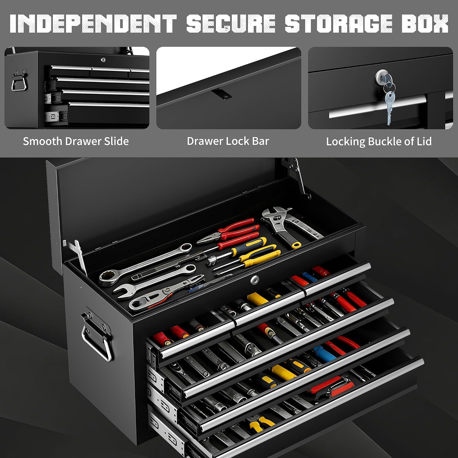 Metal Tool Chest, 8 Drawer Rolling Tool Chest with Wheels, Assembled Tool Storage Cabinet with Locking, Sliding Drawers & Detachable Top Tool Box, for Repair Room Warehouse Garage Workshop