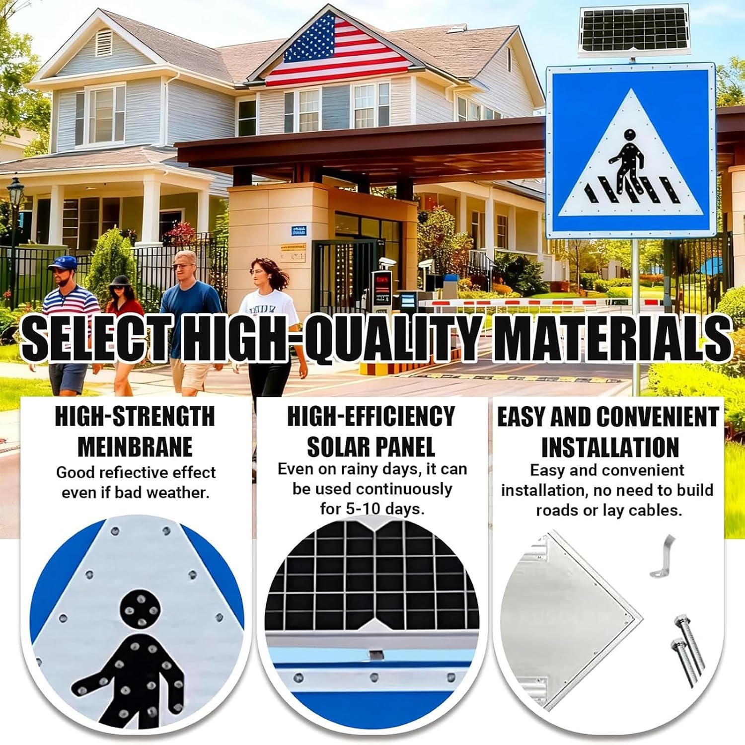 Outdoor Solar Lights for Gardens, Solar LED Flashing Lights for Pedestrian crossings and Accessories, Road Safety Signs for Pedestrian crossings 24in