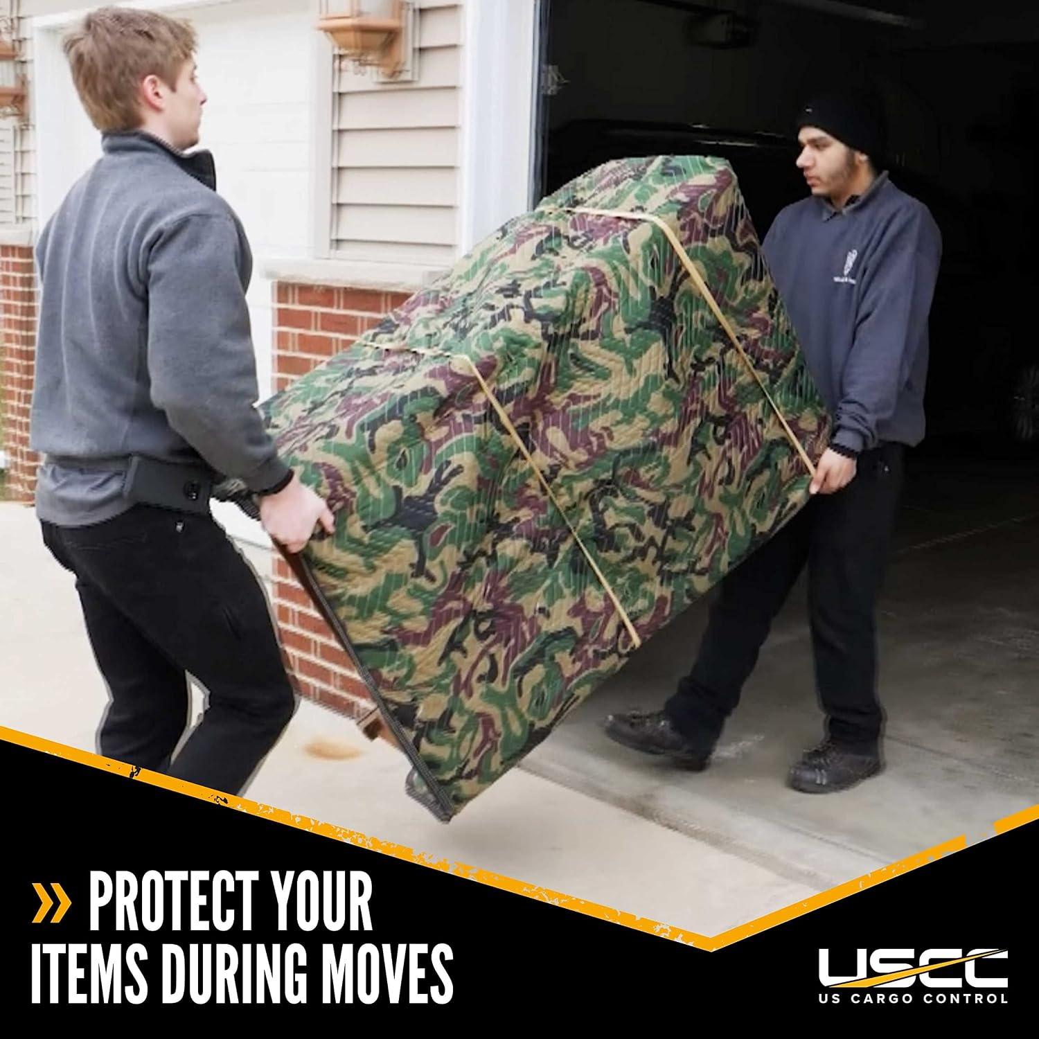 US Cargo Control Camo Moving Blankets 80'x72' MBCAMO, (65 lb/doz weight), Professional Quilted Large Moving Blankets, 12 Pack Utility Blankets, Use for Packing, Shipping, Hunting, Camping