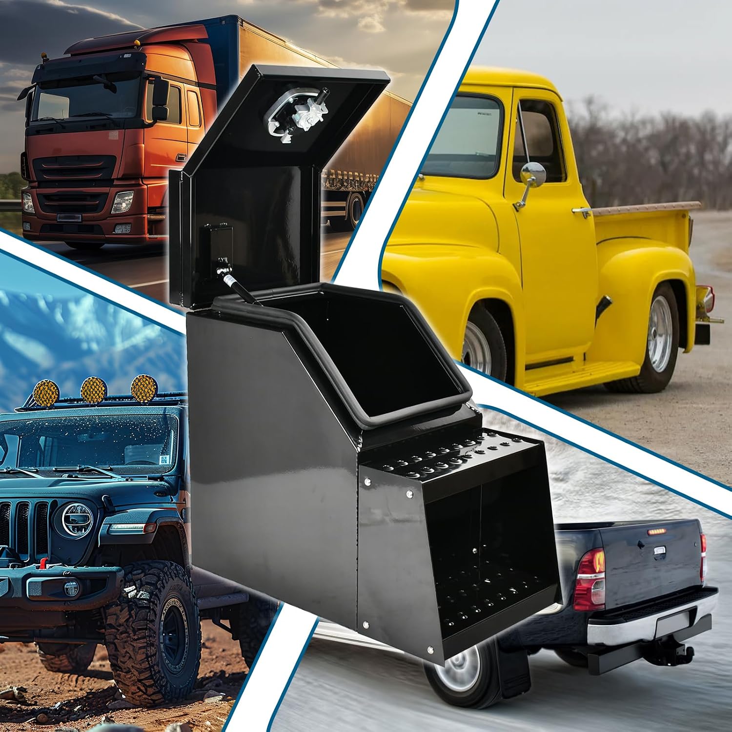 Heavy Duty 15''Aluminum Step Semi Side Mount Truck Tool Box 15'W x 28'L x 25'H with Saddle Step Open Wide Design & T-Handle Latch Lock for Side Storage Black