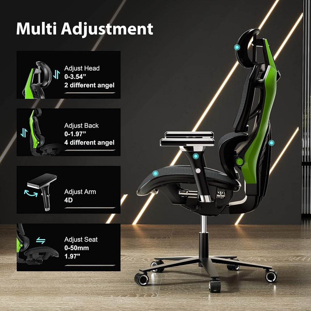 EUREKA ERGONOMIC Typhon Gaming Chair GC05, Gamer Chair with Lumbar Support, Breathable Ergonomic Gaming Chairs with 4D Armrests, High Back Gaming Chairs for Adults, Green
