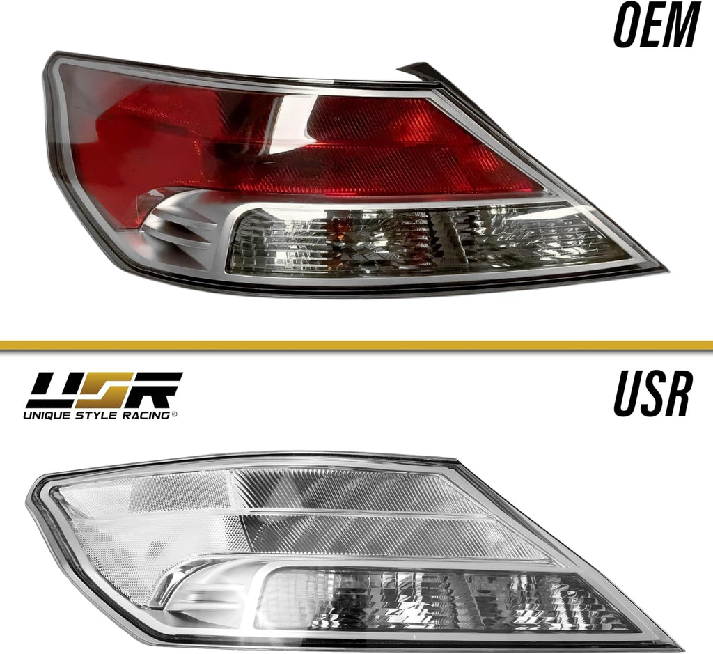 USR 09-14 TL Tail Light – CLEAR Tail Lamps w/ x6 LED Bulb Upgrade (Left + Right) Pair - Compatible with 2009-2014 Acura TL UA8/UA9 All Models like Base & SH-AWD (ALL CLEAR TAIL LIGHTS w/ x6 LED BULBS)