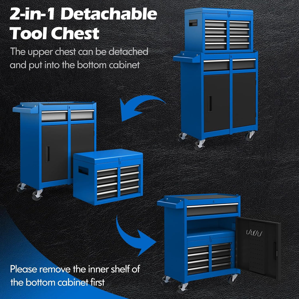 Rolling Tool Chest, 5-Drawer Tool Storage Cabinet with Wheels, Adjustable Shelf & Anti-Slip Liner, Tool Box Organizer for Garage, Warehouse & Workshop (Blue+Black)