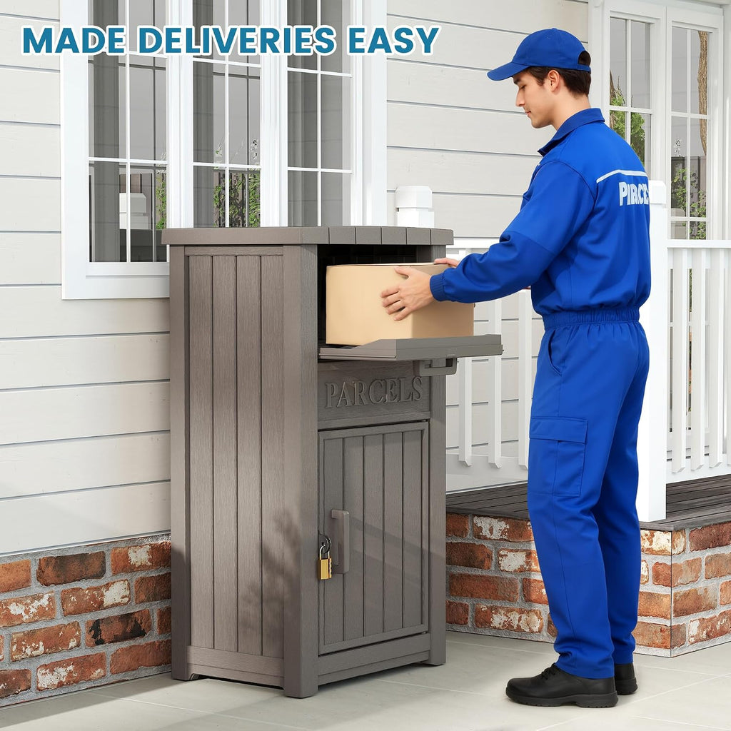 Package Delivery Box for Outside, Large Lockable & Weatherproof Anti-Theft Large Parcel Drop Box for Porch, Curbside, House Storage, Charcoal Gray(60 Gallon)