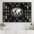 GlikCeil Large World Map 68 Slots Shot Glass Display Case 40 x 28'' Rustic Wood Shot Glass Holder for 7 Sizes Wineglass Bar Shelf Organizer Wall Mount Storage Shadow Cabinet Decor (Black)