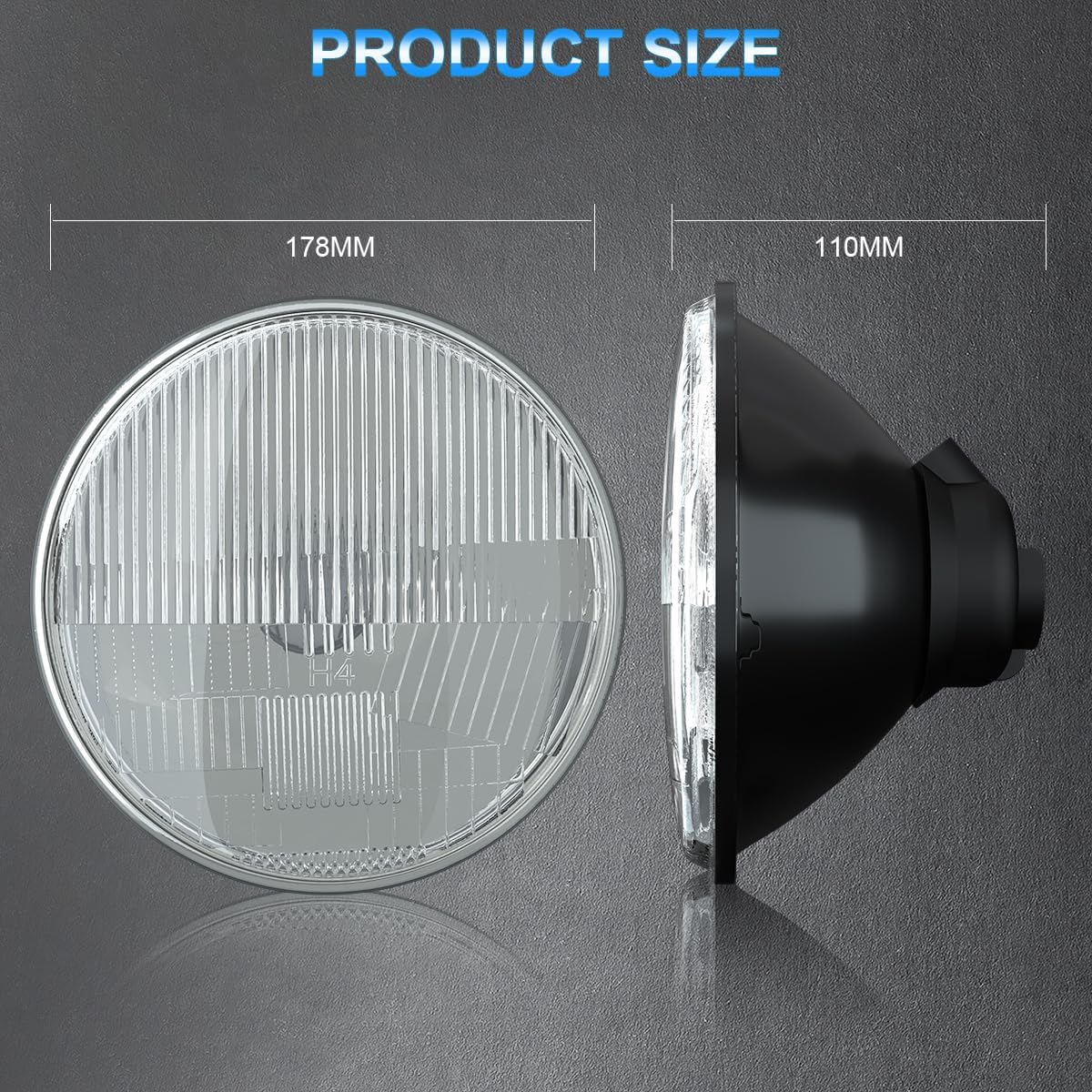 7 Inch Glass Headlight Round Lens Housing+H4/9003 Headlight Bulbs, Clear Lens 7 Inch H6024 Round Headlight Sealed High Low Beam Glass Housing, 4PCS