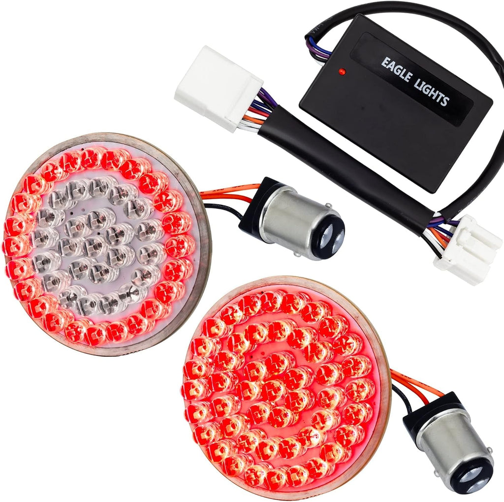 Eagle Lights 8748RTS-EE 2 Inch Rear LED Turn Signals with Halo Running Lights and Brake Lights Compatible With Harley Davidson® Motorcycles - Generation I / 1157 Base/Red/Add Load Equalizer
