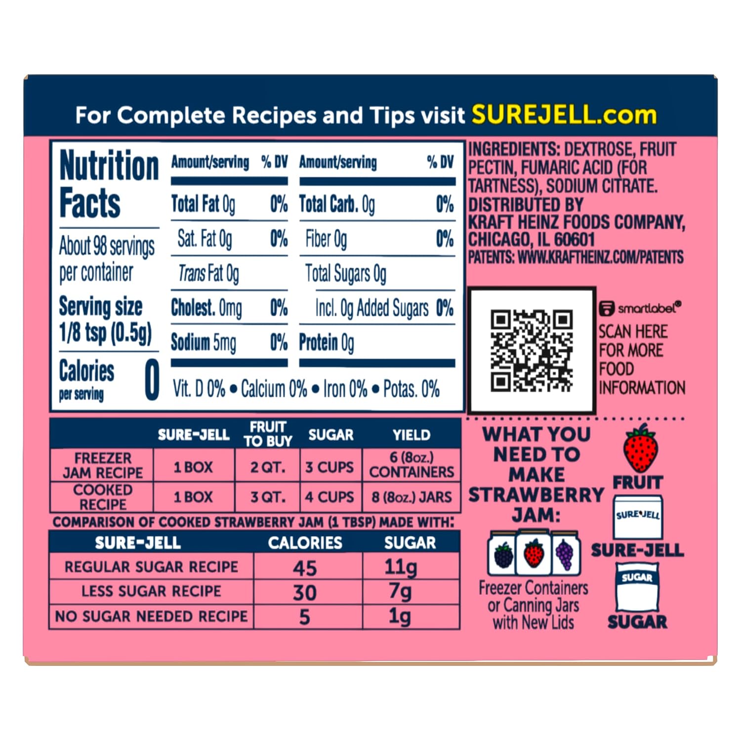 Sure-Jell Premium Fruit Pectin for Less or No Sugar Needed Recipes, 1.75 oz Box (Pack of 24)