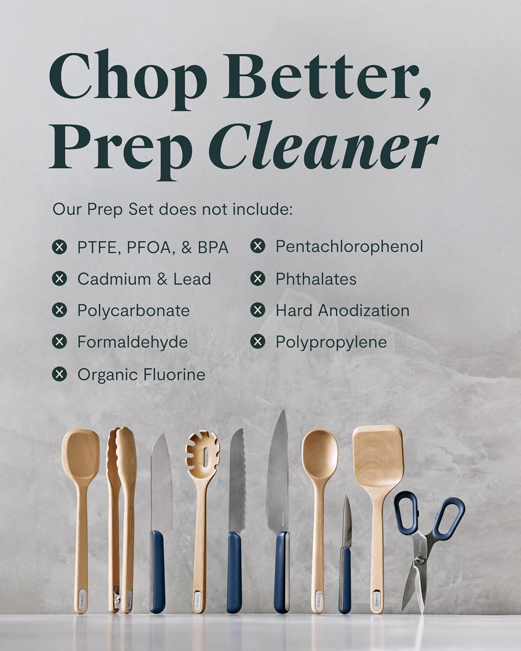 Caraway Kitchen Knife Set & Wooden Utensil Set - Made With Premium German Steel Blades & FSC-Certified Birch Wood - Non-Toxic Materials - Mist