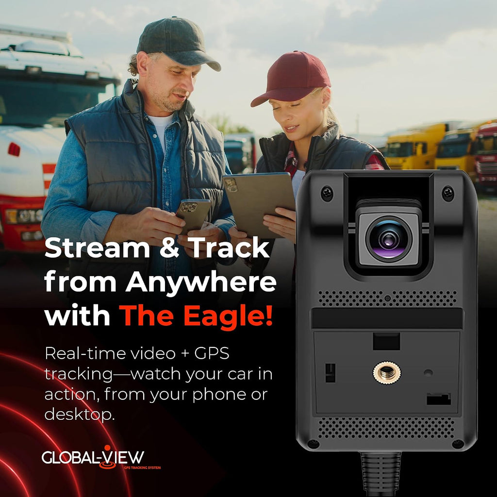 Global View The Eagle Live Streaming Vehicle Dash Cam - 4G LTE, Subscription Required, Dual Front & Cabin Interior Camera - Live Video Streaming Car Camera, GPS Tracking, Geofence Alerts & App Support