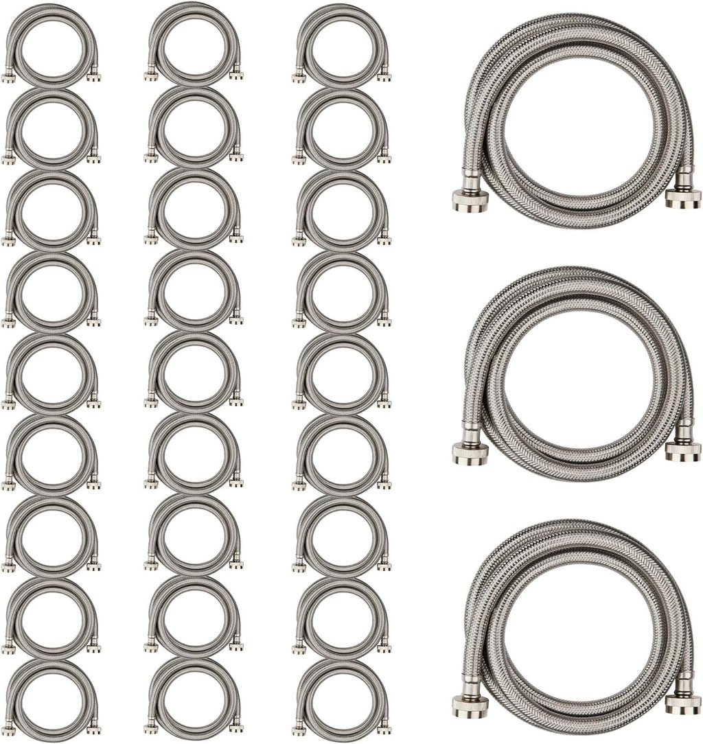 30 Pack Foskan 5FT Stainless Steel Braided Washing Machine Hose,Burst Proof PVC Core for Hot and Cold Water Supply Lines (5FT)