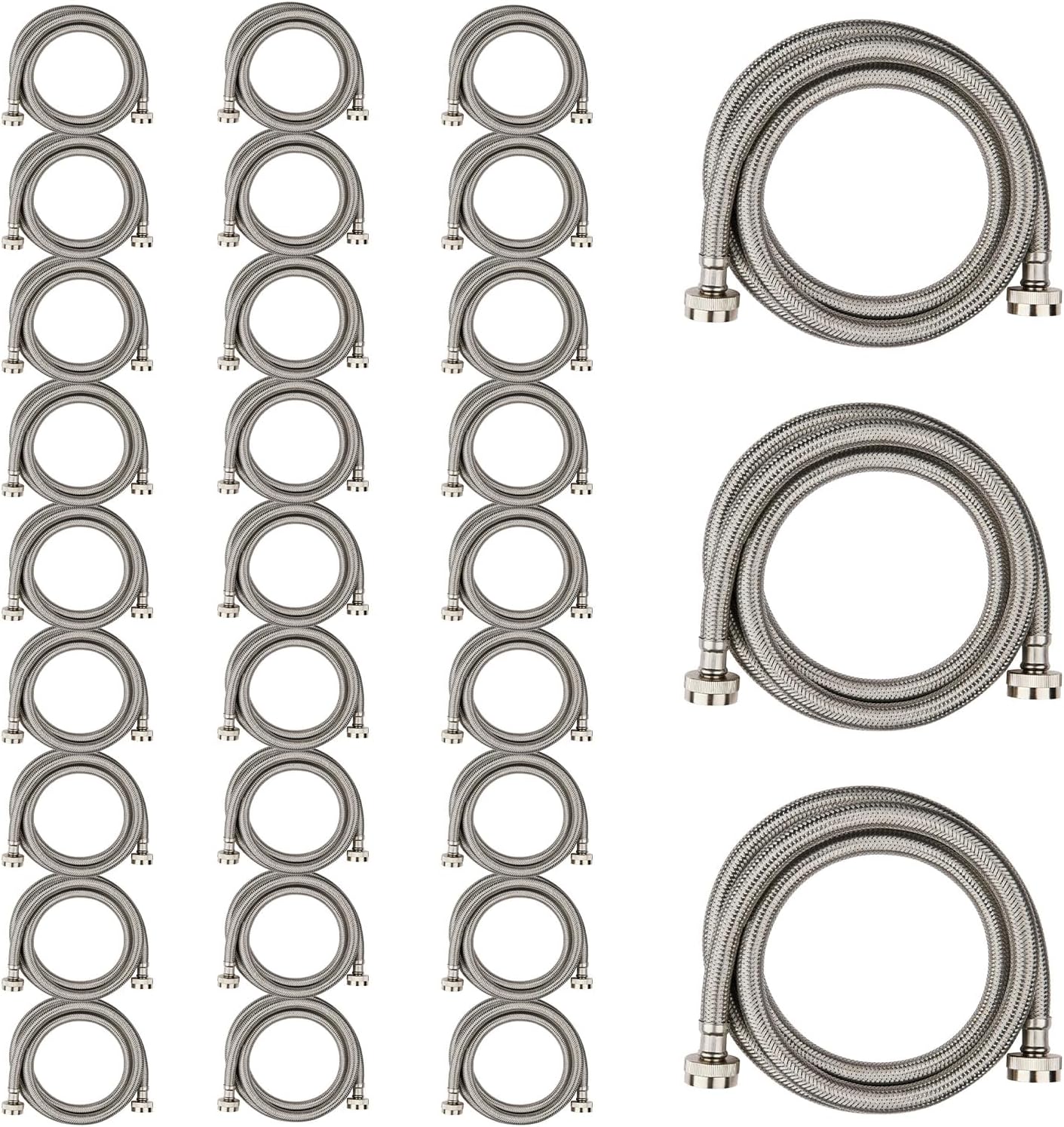 30 Pack Foskan 5FT Stainless Steel Braided Washing Machine Hose,Burst Proof PVC Core for Hot and Cold Water Supply Lines (5FT)