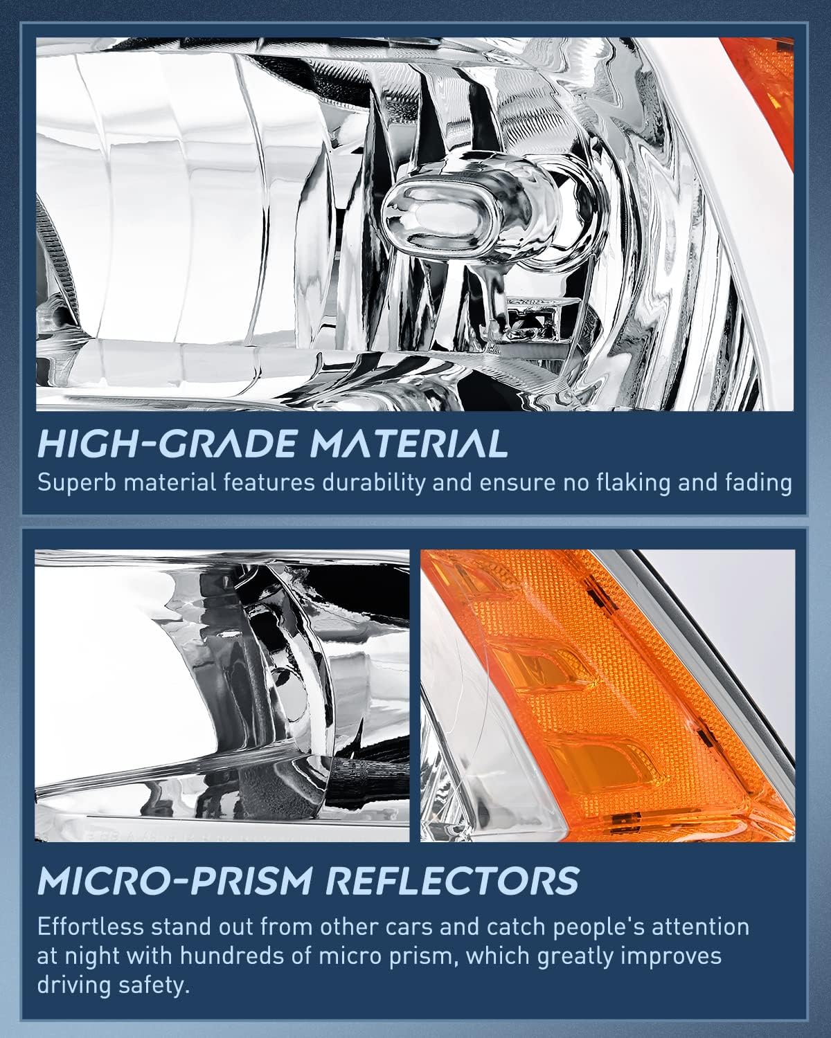 Nilight Headlight Assembly 2009 2010 2011 2012 2013 2014 2015 2016 2017 2018 Ram 1500 2500 3500 Pickup Quad Headlamp Assembly Replacement Chrome Housing Amber Corner Clear Lens,(Only for Quad Models)