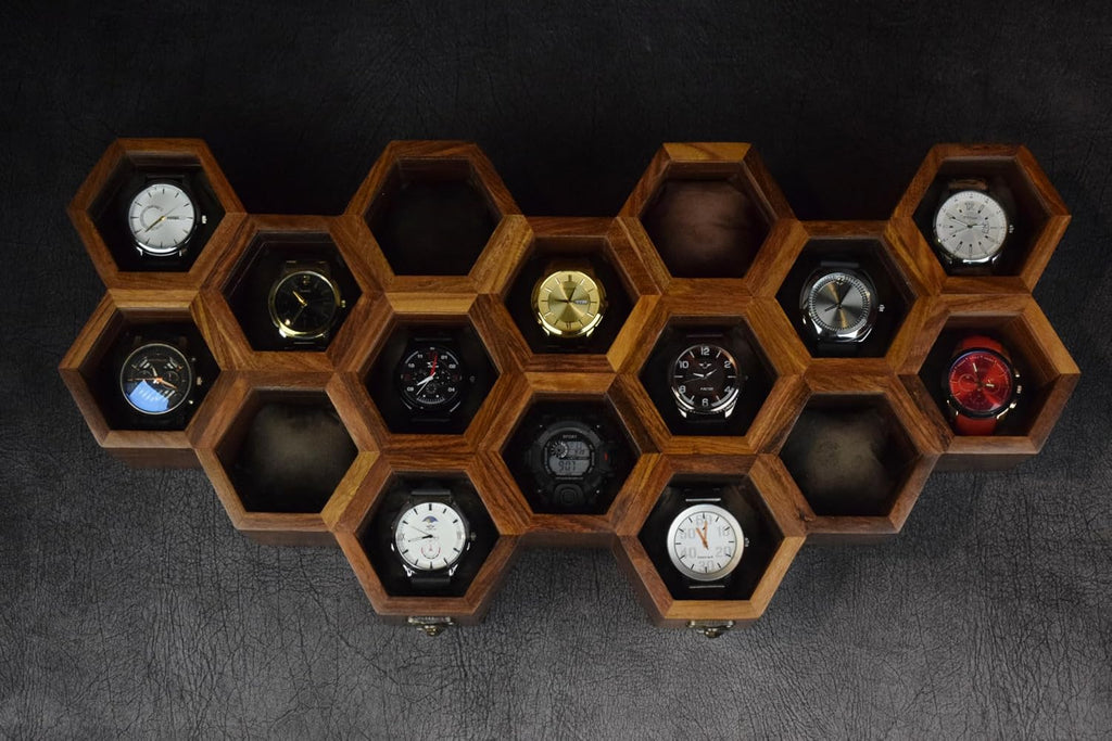 Extra Large Superior Rosewood Honeycomb Watch Box Display Case Holder Collector Organizer for Men, Men's Vintage Watch Storage Box to Store and Keep your Watches Safe and Sophisticated.