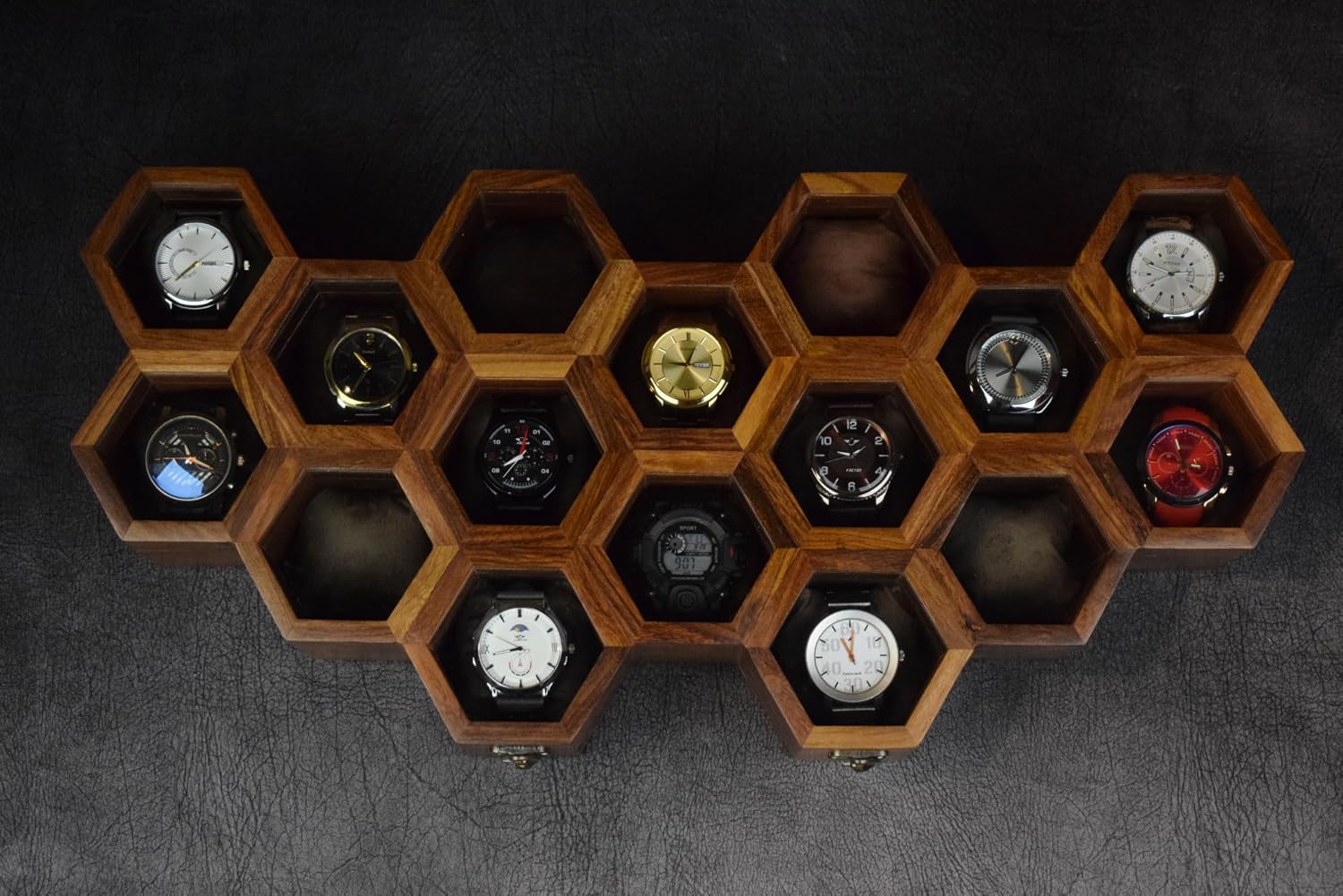 Extra Large Superior Rosewood Honeycomb Watch Box Display Case Holder Collector Organizer for Men, Men's Vintage Watch Storage Box to Store and Keep your Watches Safe and Sophisticated.