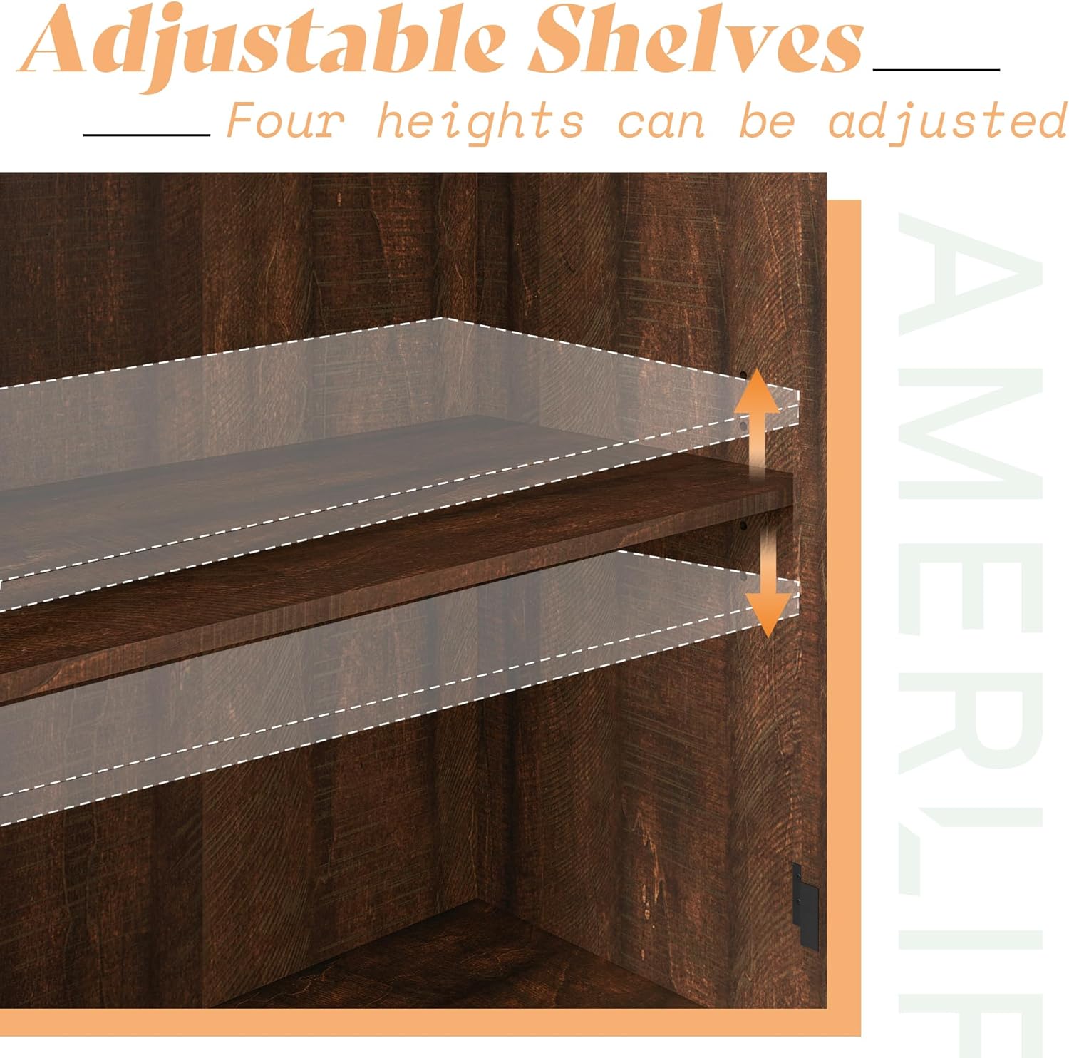 AMERLIFE Farmhouse 63' Buffet Sideboard Cabinet with Glass Door, Large Storage Cabinet with Adjustable Shelf, Wooden Coffee Bar Station for Kitchen, Dinning Room, Brown