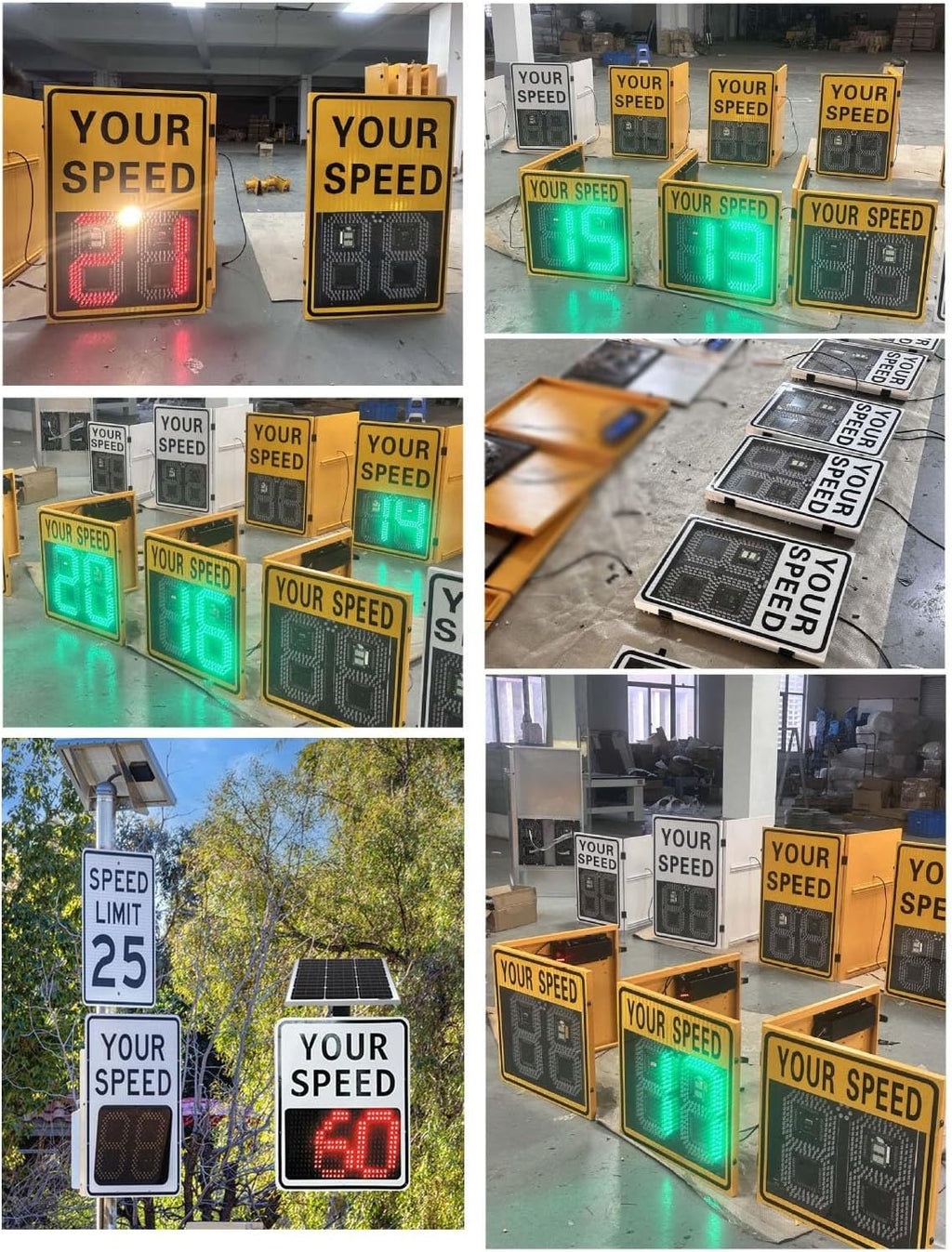 White Speed Display Radar Traffic Warning Sign, 24'x35'/20'x27' Solar LED Variable Speed Limit Sign Radar Vehicle Feedback Signage for Roadway Safety, with Accessories(A,50 * 70cm)