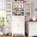 DWVO Metal Storage Cabinet, 71' Kitchen Pantry Cabinet with 4 Door & 4 Adjustable Shelves & Drawer & Door Rack, 6-Tier Tall White Steel Cabinets for Kitchen, Living Room, Dining Room