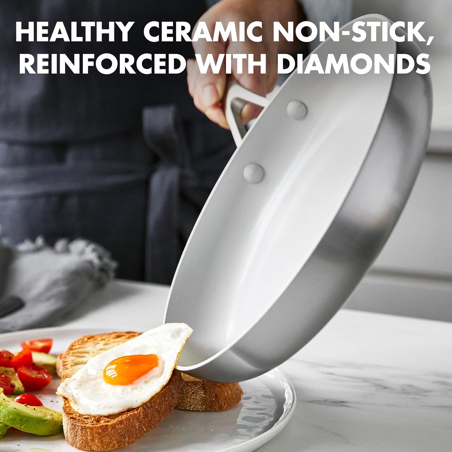 GreenPan Venice Pro 10 Piece Cookware Set, Stainless Steel Non-Toxic PFAS-Free with Ceramic Nonstick Coating, Induction Suitable, Glass Lids, Multi Clad, Dishwasher & Oven Safe, Silver