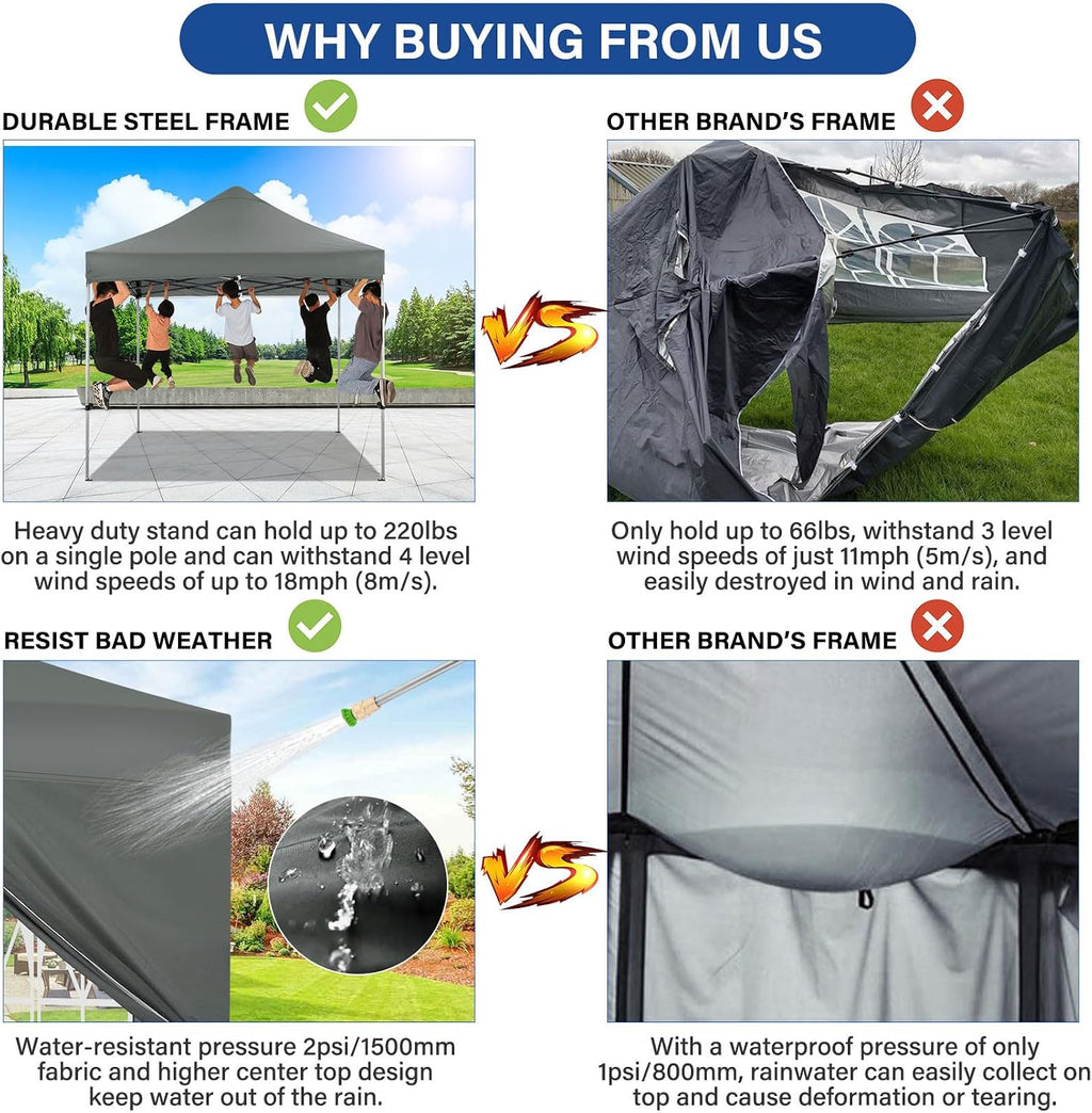 COBIZI Pop up Canopy Tent 10x10 Heavy Duty Gazebo with 4 Sidewalls, UPF 50+ All Weather Waterproof Commercial Outdoor Wedding Party Tents Canopy with Roller Bag, Deep Gray