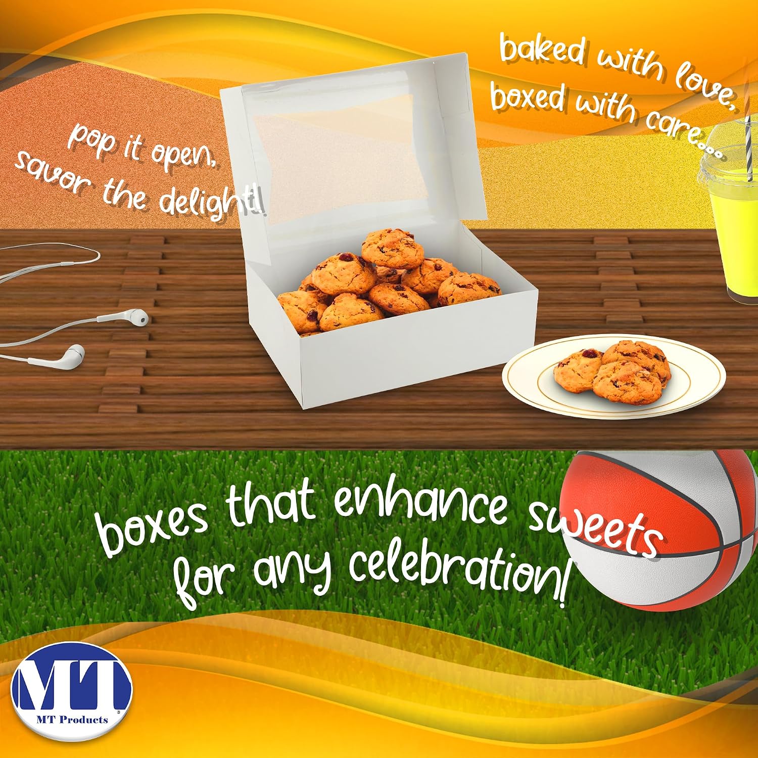 MT Products Cupcake Boxes - Size of 8' x 5.75' x 2.5' - (Case of 200) Auto Pop Up Dessert Box - White Bakery Boxes with Window for Muffins, Donuts, and Cookies - Made in the USA