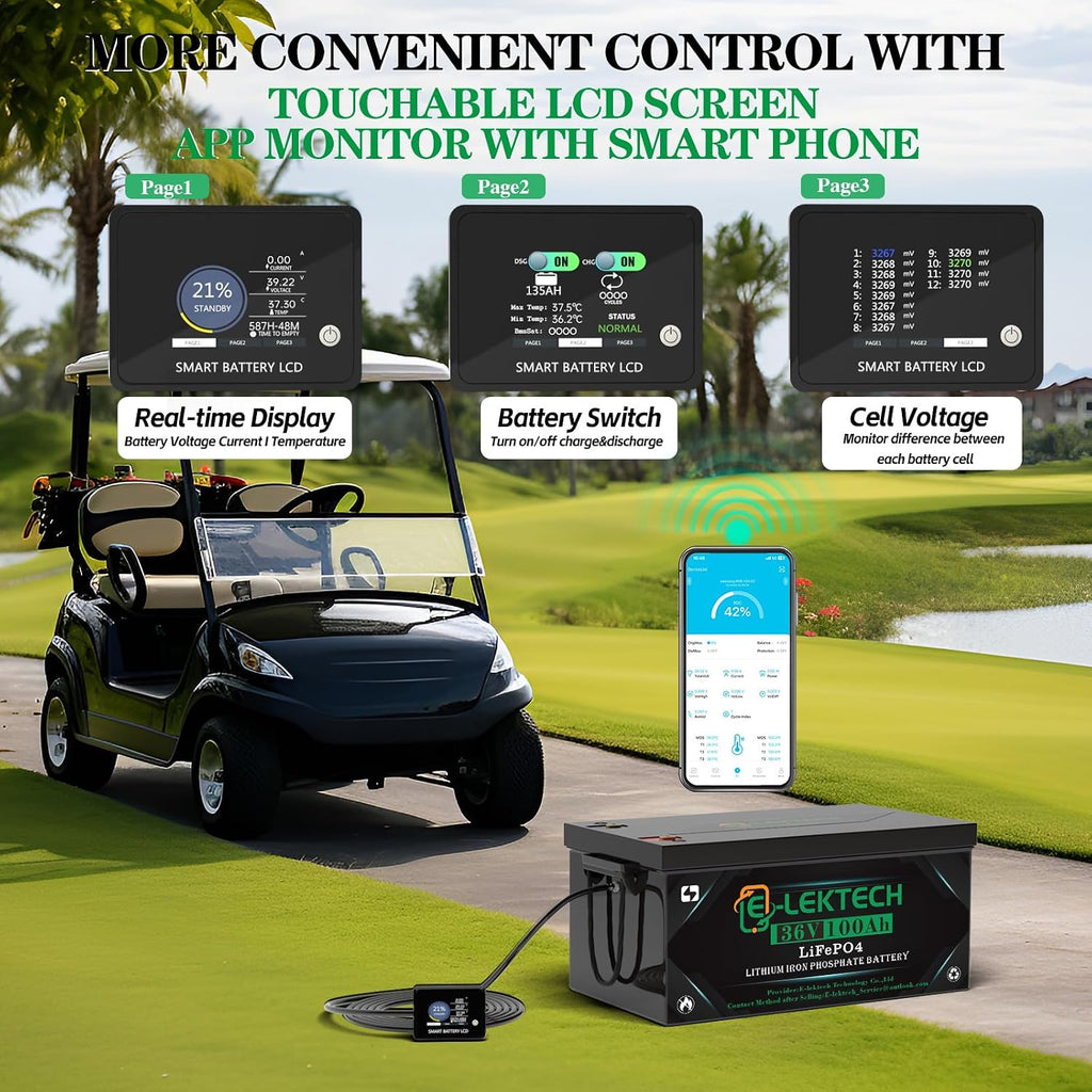 36V 100Ah Golf Cart LiFePO4 Lithium Battery, 8000+ Deep Cycles, 200A BMS, 3840Wh Energy, Perfect for Off-Grid, RV, Solar Power System, Home Backup