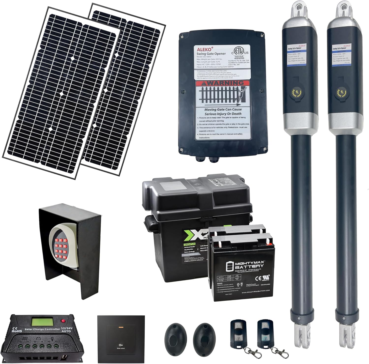 ALEKO Dual Swing Gate Opener | Automatic Driveway Gates Operator | ETL Listed Opener | GG900 | (900 ETL Listed, Solar 50W Accessory Kit)