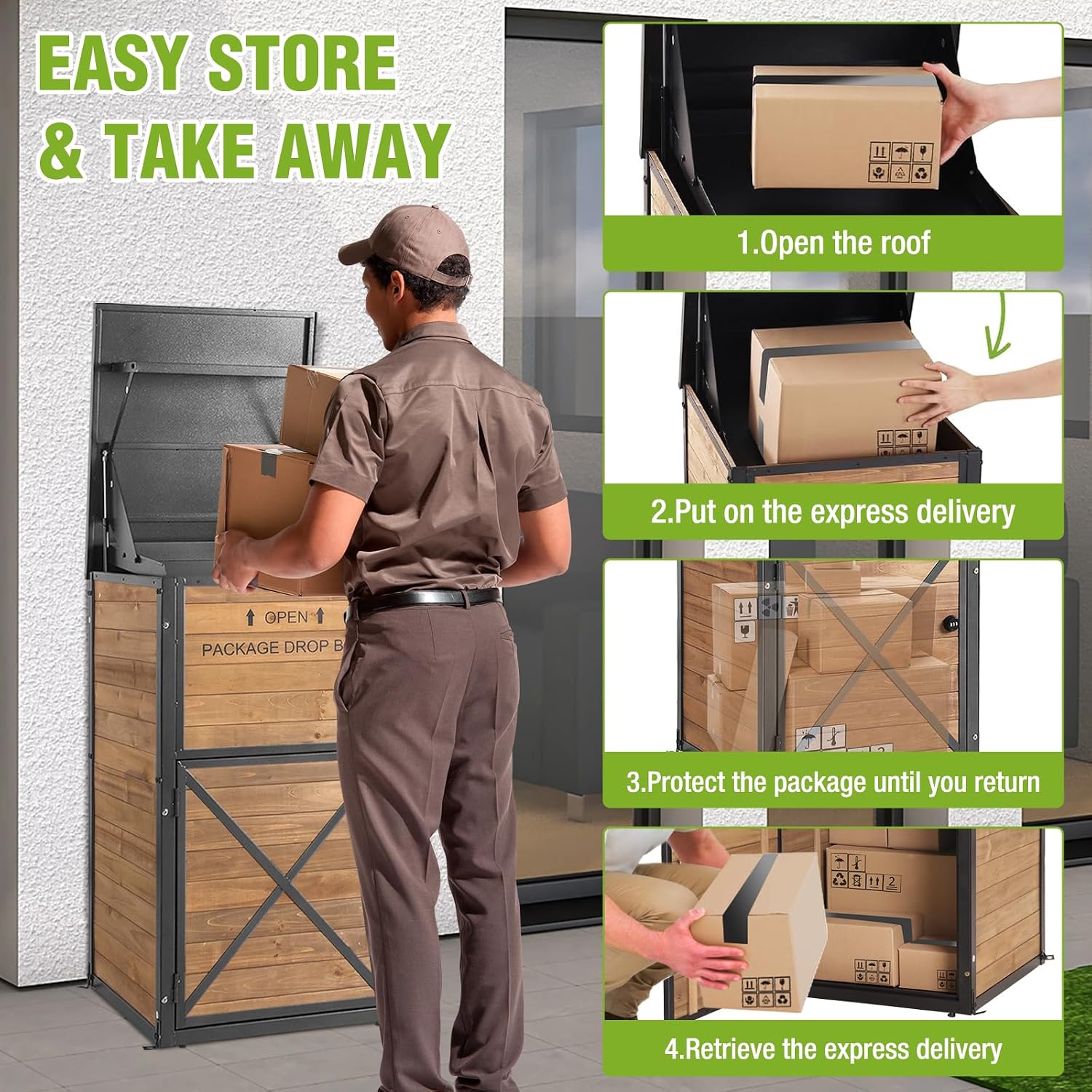Package Delivery Boxes For Outside With Combination Lock, Anti-Theft Package Drop Box With Weatherproof Design, Wooden Porch Package Delivery Box With Secure Storage For Home And Business