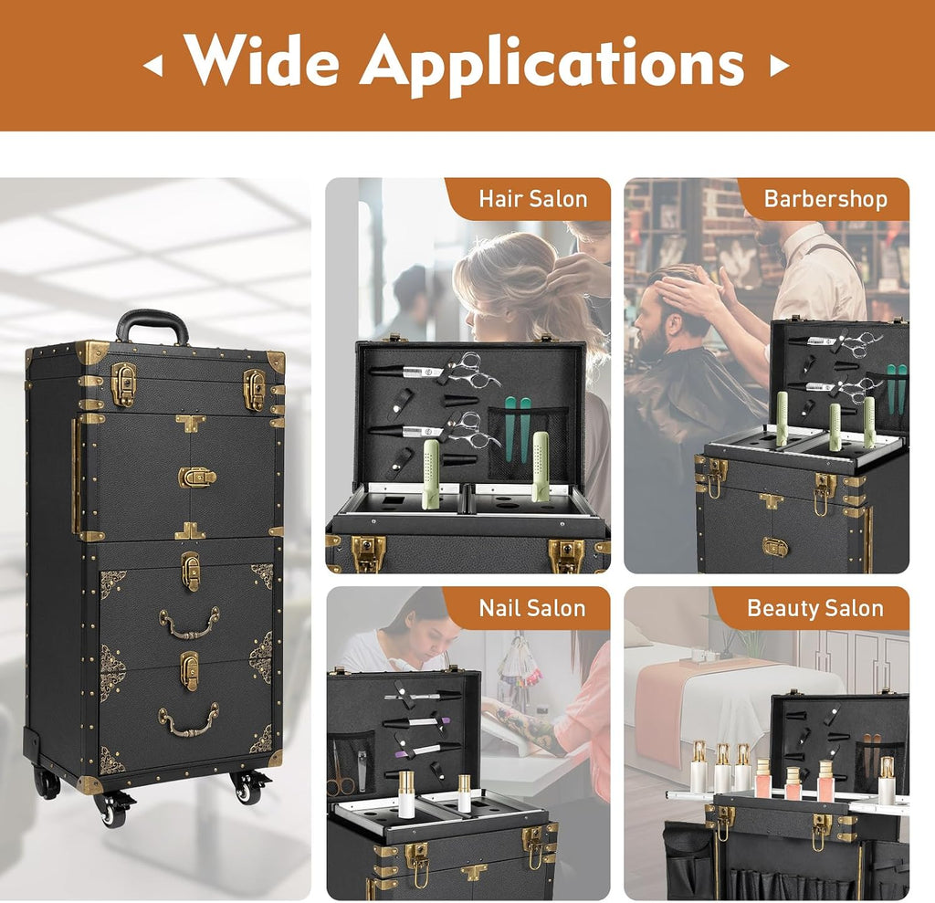 Beauty Salon Luggage Rolling Lockable Makeup Train Trolley Stylist Beauty Salon Cosmetic Luggage Travel Organizer Tool Box for Barbershops Beauty Salons
