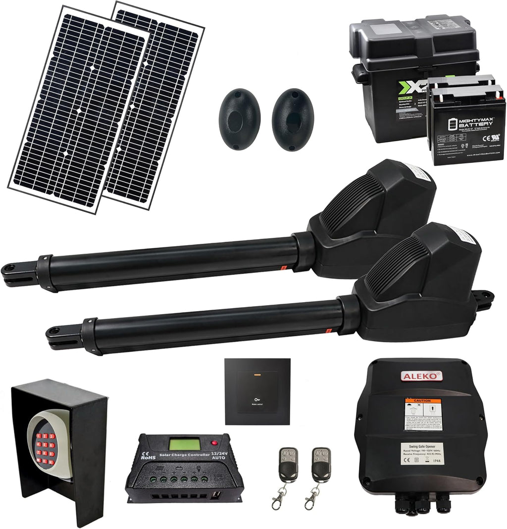 ALEKO Dual Swing Gate Opener | Automatic Driveway AC/DC Operator for Gates | AS1200 | (1200, Solar 60W Accessory Kit)