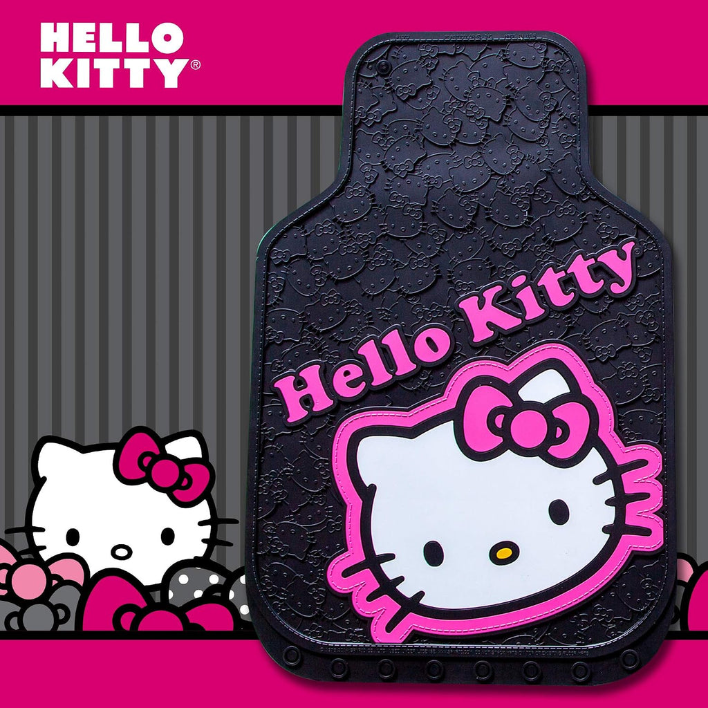 Plasticolor 008890ZA1 Hello Kitty Collage Hot Pink Sanrio Front & Rear Floor Mats and Steering Wheel Cover Set for Car Truck SUV - 5PC