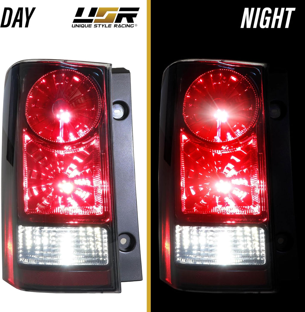USR 09-15 Pilot JDM Style Tail Light – WITH 8 LED Bulbs Upgrade - Tail Lamps Set (Left + Right) - Compatible with 2009-2015 Honda Pilot SUV All Models (CLEAR LENS WITH BLACK HOUSING w/LED BULBS)
