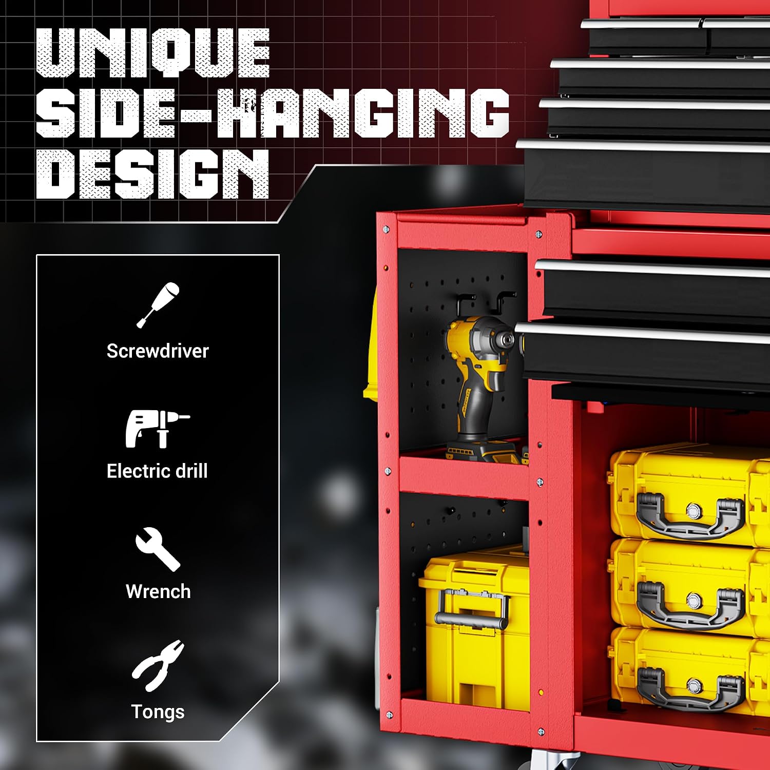Metal Tool Chest, 8 Drawer Rolling Tool Chest with Wheels, Assembled Tool Storage Cabinet with Locking, Sliding Drawers & Detachable Top Tool Box, for Repair Room Warehouse Garage Workshop, Red