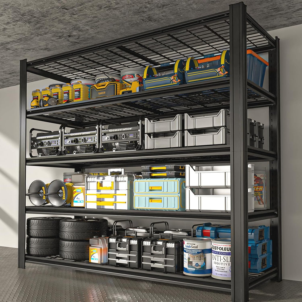 55.12' W Father&I 5-Shelf- Storage Rack Industrial Metal Adjustable Garage/Kitchen Shelves Heavy-Dudy Shelving Units Steel Organizer System for Basement/Shed, 84' H*55.12' W*24' D*, Black
