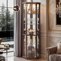 Corner Curio Cabinet, 70' H Lighted Glass Display Cage with Tempered Glass Doors and 5 Adjustable Shelves, Light Bulb Inclued, Wine Bar China Cabinet for Living Room (Dark Cherry)