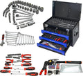 20' Portable Tool Box with Key Lock, 439 Piece Mechanics Tool Set, 3 Drawers & Top Storage Tray Toolbox with Metal Latches & Carrying Handle for Garage, Warehouse, Repair Shop & Home (Blue)