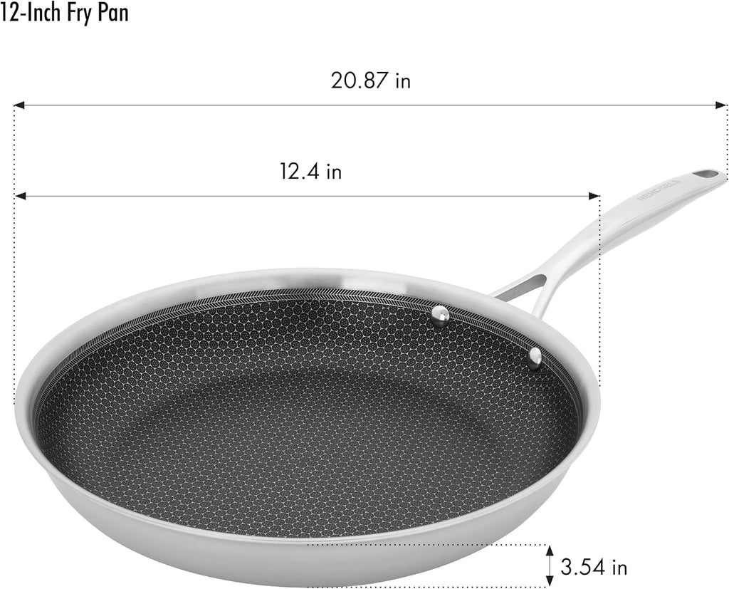 HENCKELS Paradigm 5-pc Cookware Set, Nonstick Frying Pan and Silicone Utensil Set, 3-Ply Stainless Steel Skillets for Induction Cooktop, Gas & Electric Stovetops – Dishwasher Safe & Oven Safe