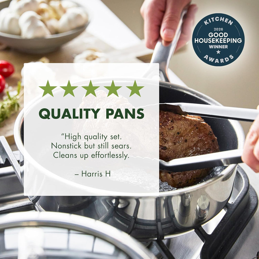GreenPan Spectra 10 Piece Cookware Set,Hybrid Tri-Ply Stainless Steel, PFAS-Free Ceramic Nonstick Textured Cooking Surface,Induction Pots & Pans with Lids, Dishwasher Safe,Oven & Broiler Temp to 850˚F